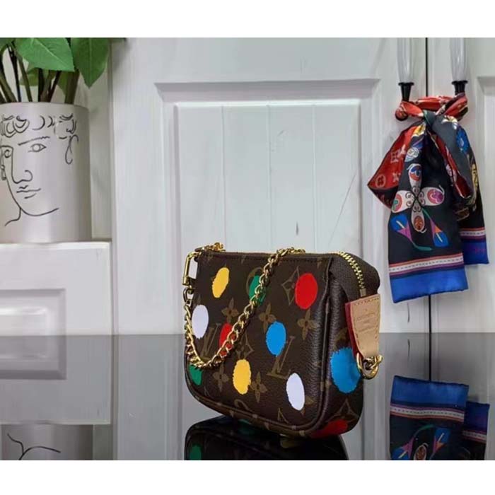Louis Vuitton Unisex LV x YK Mini Pochette Accessoires Monogram Coated Canvas 3D Painted Dots Print Clutch