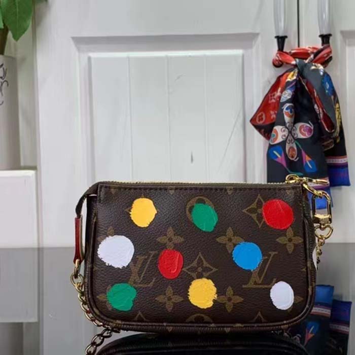 Louis Vuitton Unisex LV x YK Mini Pochette Accessoires Monogram Coated Canvas 3D Painted Dots Print Clutch