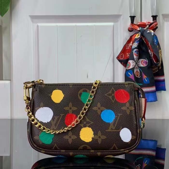 Louis Vuitton Unisex LV x YK Mini Pochette Accessoires Monogram Coated Canvas 3D Painted Dots Print Clutch