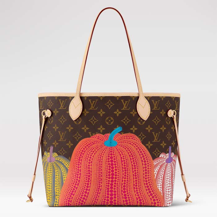 Louis Vuitton Unisex LV x YK Neverfull MM Monogram Coated Canvas Pumpkin Print Tote
