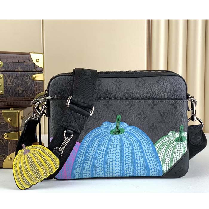 Louis Vuitton Unisex LV x YK Trio Messenger Monogram Eclipse Reverse Coated Canvas Pumpkin Handbag
