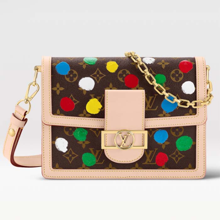 Louis Vuitton Unisex LVxYK Dauphine MM Monogram Coated Canvas 3D Painted Dots Print Handbag
