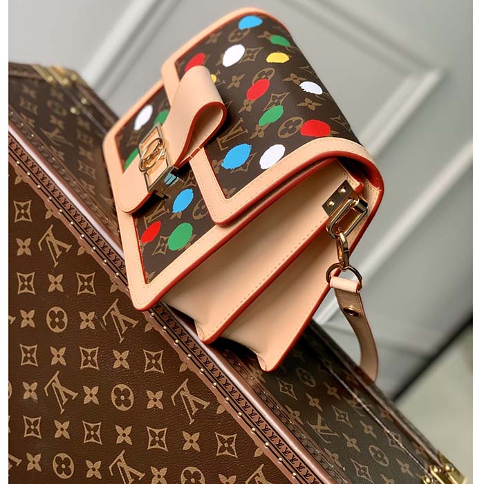Louis Vuitton Unisex LVxYK Dauphine MM Monogram Coated Canvas 3D Painted Dots Print Handbag