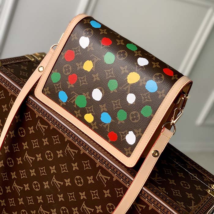 Louis Vuitton Unisex LVxYK Dauphine MM Monogram Coated Canvas 3D Painted Dots Print Handbag