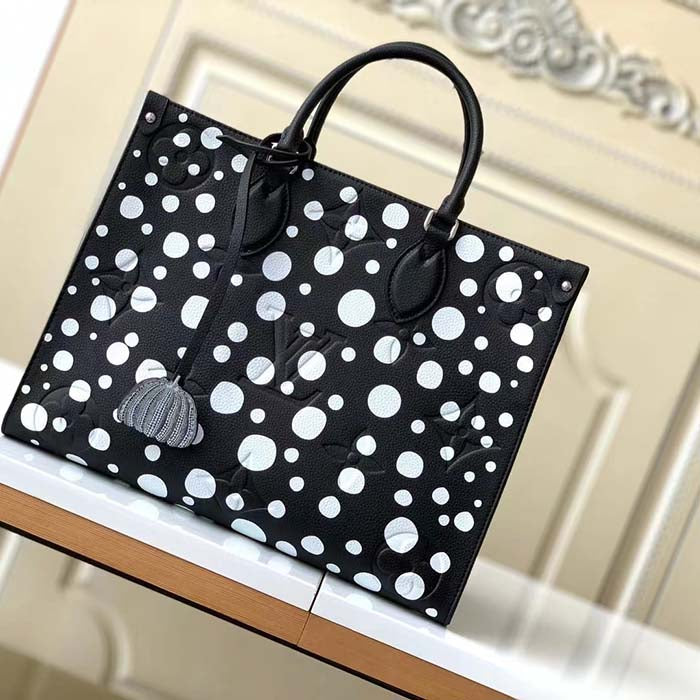 Louis Vuitton Unisex LVxYK OnTheGo MM Black White Embossed Grained Monogram Empreinte Cowhide Tote