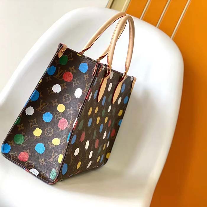Louis Vuitton Unisex LVxYK OnTheGo MM Monogram Coated Canvas 3D Painted Dots Print Tote
