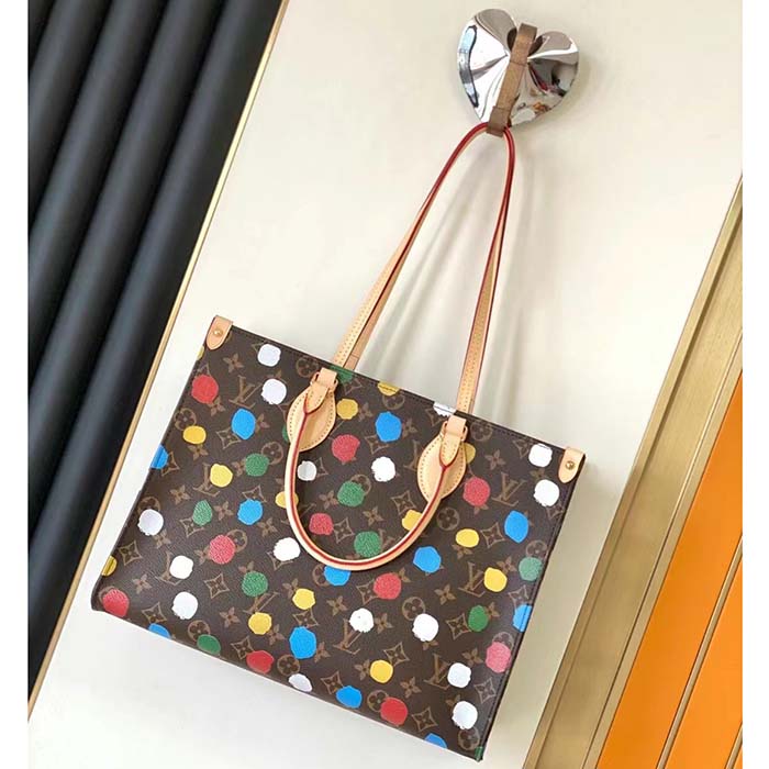 Louis Vuitton Unisex LVxYK OnTheGo MM Monogram Coated Canvas 3D Painted Dots Print Tote