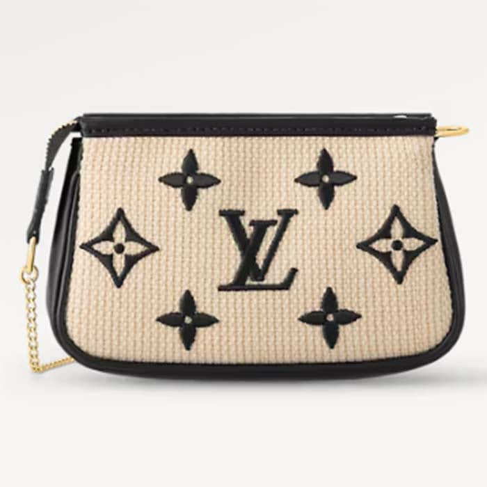 Louis Vuitton Unisex Mini Pochette Accessoires Black Lotus Cotton Cowhide Zip Closure Clutch