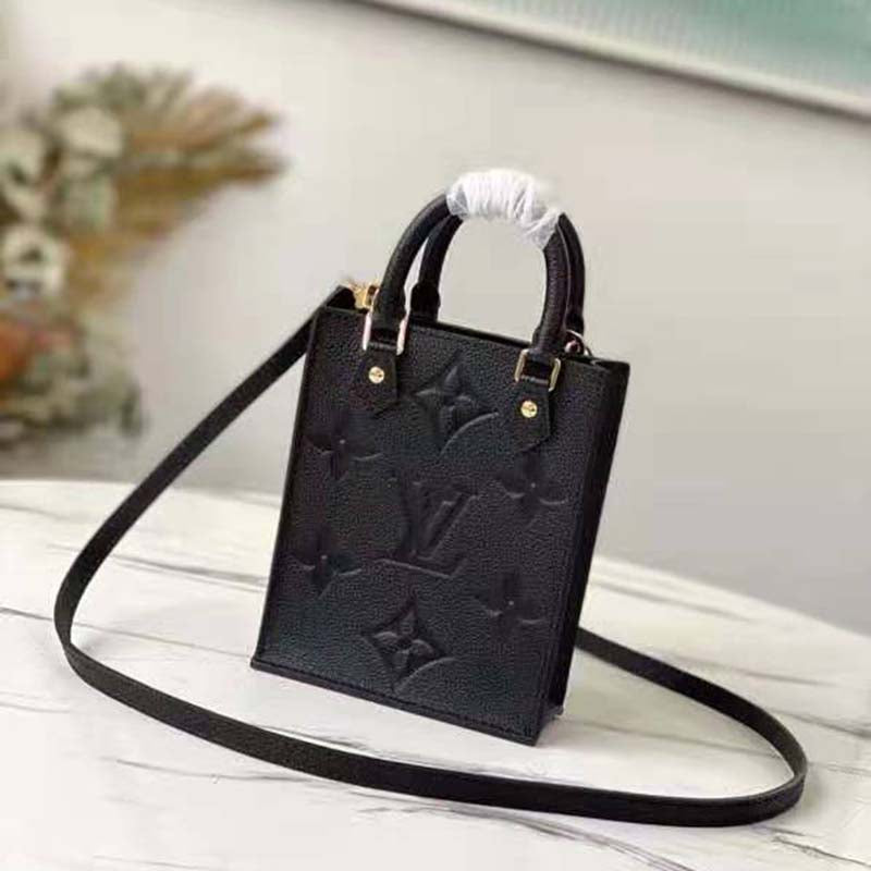 Louis Vuitton Unisex Petit Sac Plat Black Monogram Empreinte Embossed Supple Grained Cowhide Handbag
