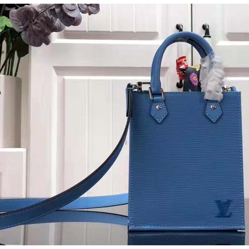 Louis Vuitton Unisex Petit Sac Plat Blue Epi Embossed Supple Grained Cowhide Handbag