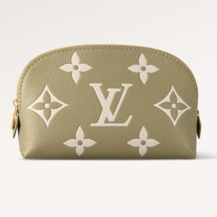 Louis Vuitton Unisex Pochette Cosmétique PM Kaki Fango Cream Monogram Empreinte Embossed Leather Clutch