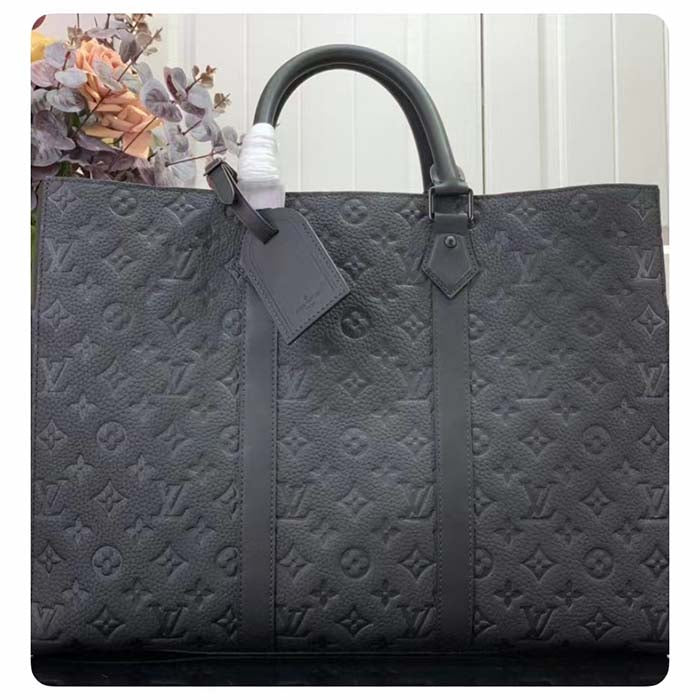 Louis Vuitton Unisex Sac Plat 24H Black Embossed Taurillon Monogram Cowhide Leather Handbag