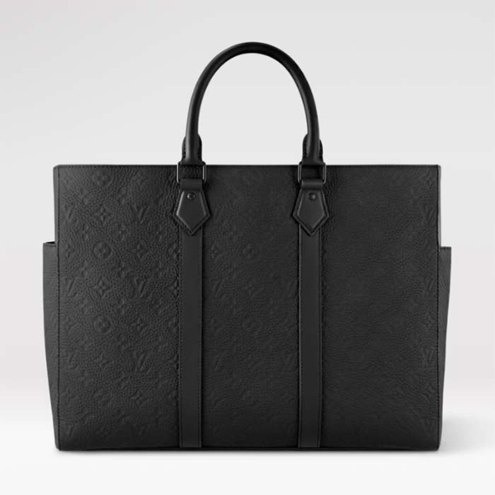 Louis Vuitton Unisex Sac Plat 24H Black Embossed Taurillon Monogram Cowhide Leather Handbag