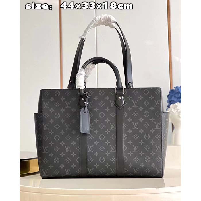 Louis Vuitton Unisex Sac Plat 24H Monogram Eclipse Coated Canvas Cowhide Leather Handbag