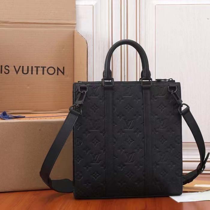 Louis Vuitton Unisex Sac Plat NV Black Embossed Taurillon Monogram Cowhide Leather Handbag