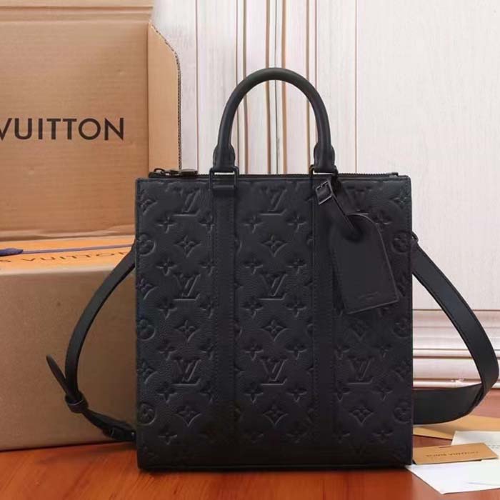 Louis Vuitton Unisex Sac Plat NV Black Embossed Taurillon Monogram Cowhide Leather Handbag