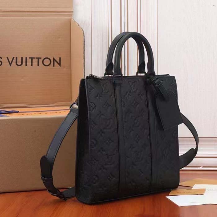 Louis Vuitton Unisex Sac Plat NV Black Embossed Taurillon Monogram Cowhide Leather Handbag