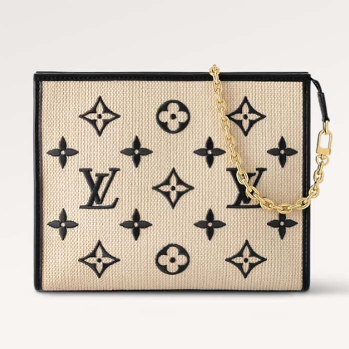 Louis Vuitton Unisex Toiletry Pouch On Chain Black Lotus Cotton Cowhide Leather Clutch