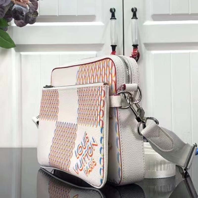 Louis Vuitton Unisex Trio Messenger White Damier Spray Cowhide Leather Handbag