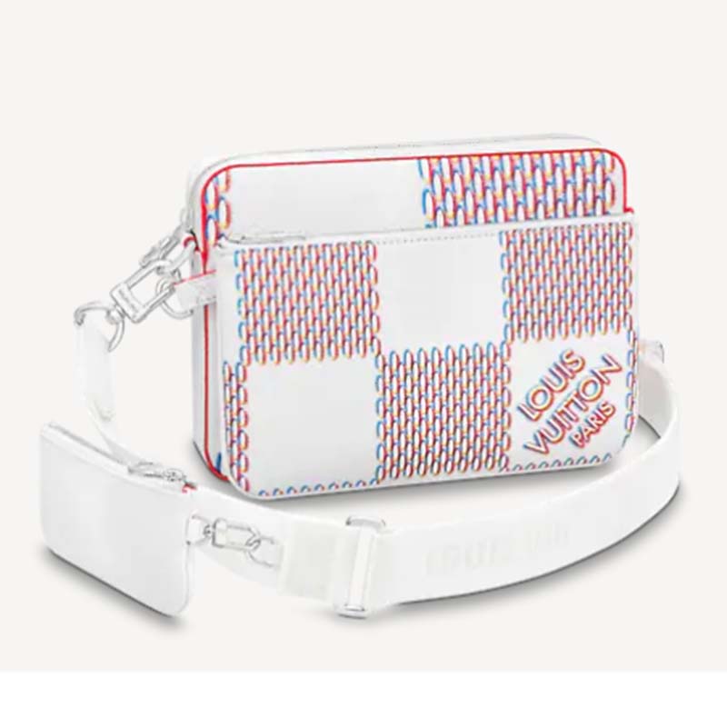 Louis Vuitton Unisex Trio Messenger White Damier Spray Cowhide Leather Handbag