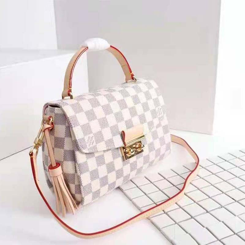 Louis Vuitton Women Croisette Damier Azur Coated Canvas Smooth Cowhide Leather Handbag