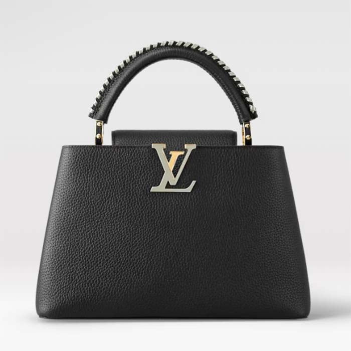 Louis Vuitton Women LV Capucines MM Black Etain Metallic Gray Taurillon Leather Handbag