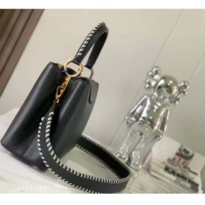 Louis Vuitton Women LV Capucines MM Black Etain Metallic Gray Taurillon Leather Handbag