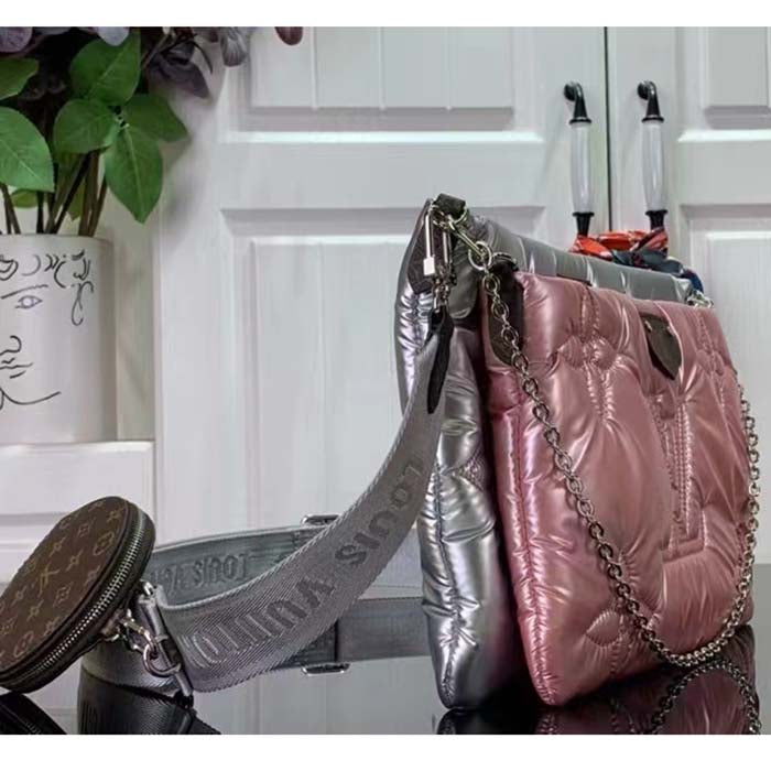 Louis Vuitton Women LV Maxi Multi-Pochette Accessoires Silver Pale Pink Recycled Nylon Econyl Clutch