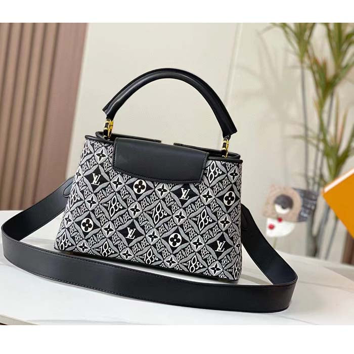 Louis Vuitton Women LV Since 1854 Capucines MM Gray Embroidered Calfskin Cowhide Handbag