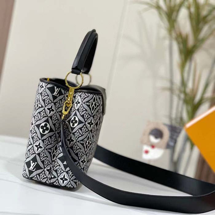Louis Vuitton Women LV Since 1854 Capucines MM Gray Embroidered Calfskin Cowhide Handbag