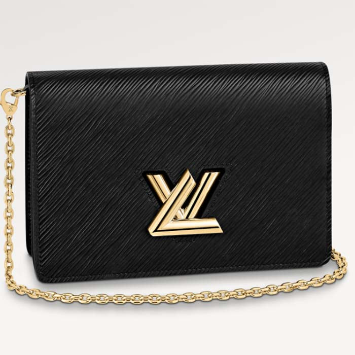 Louis Vuitton Women LV Twist Belt Chain Pouch Black Epi Grained Cowhide Leather Clutch
