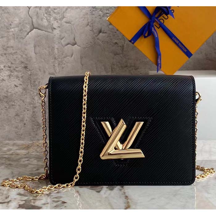 Louis Vuitton Women LV Twist Belt Chain Pouch Black Epi Grained Cowhide Leather Clutch