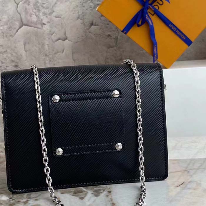 Louis Vuitton Women LV Twist Belt Chain Pouch Black Silver Epi Grained Cowhide Leather Clutch