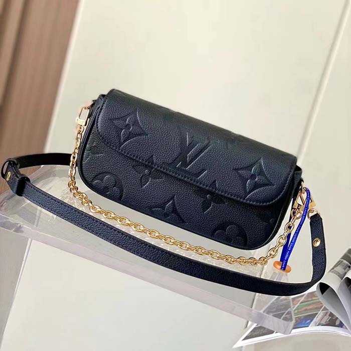 Louis Vuitton Women LV Wallet On Chain Ivy Black Monogram Embossed Supple Grained Cowhide Leather Crossbody