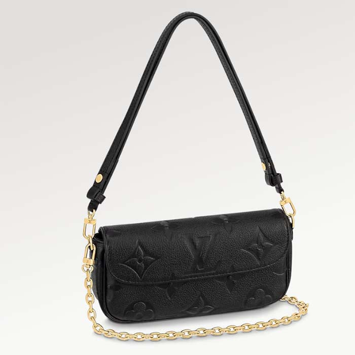 Louis Vuitton Women LV Wallet On Chain Ivy Black Monogram Embossed Supple Grained Cowhide Leather Crossbody