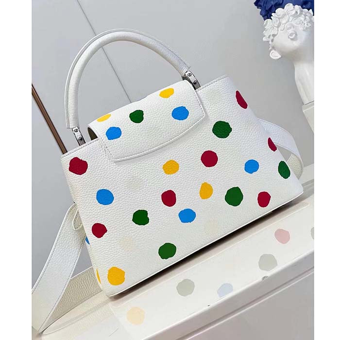 Louis Vuitton Women LV x YK Capucines BB White Taurillon Bull Calf Leather 3D Painted Dots Handbag