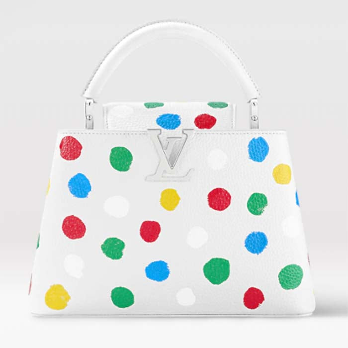 Louis Vuitton Women LV x YK Capucines BB White Taurillon Bull Calf Leather 3D Painted Dots Handbag