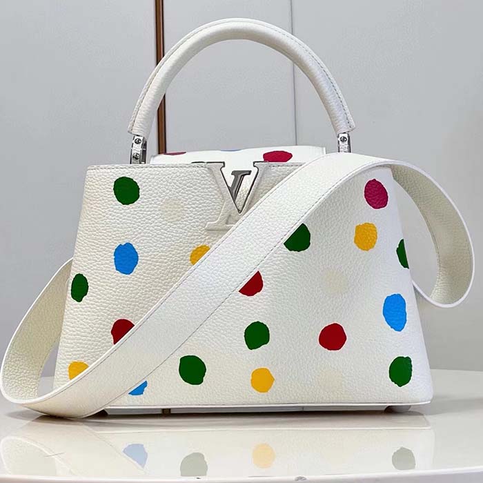 Louis Vuitton Women LV x YK Capucines BB White Taurillon Bull Calf Leather 3D Painted Dots Handbag