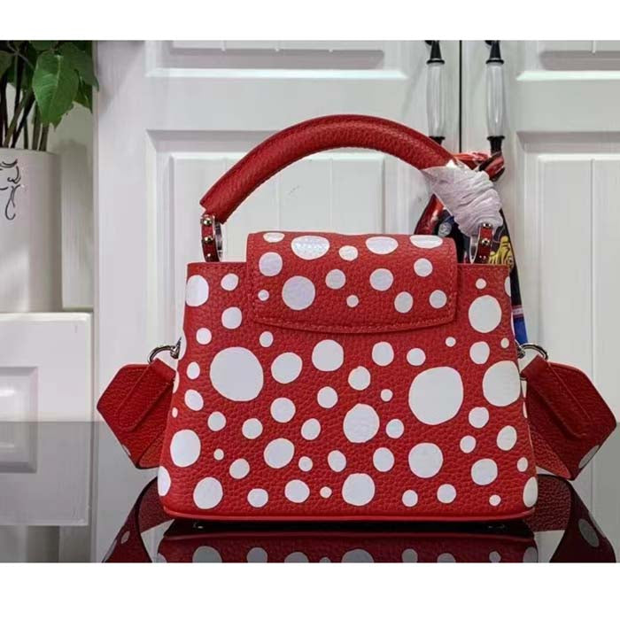 Louis Vuitton Women LV x YK Capucines Mini Red Taurillon Bull Calf Leather Infinity Dots Print Handbag