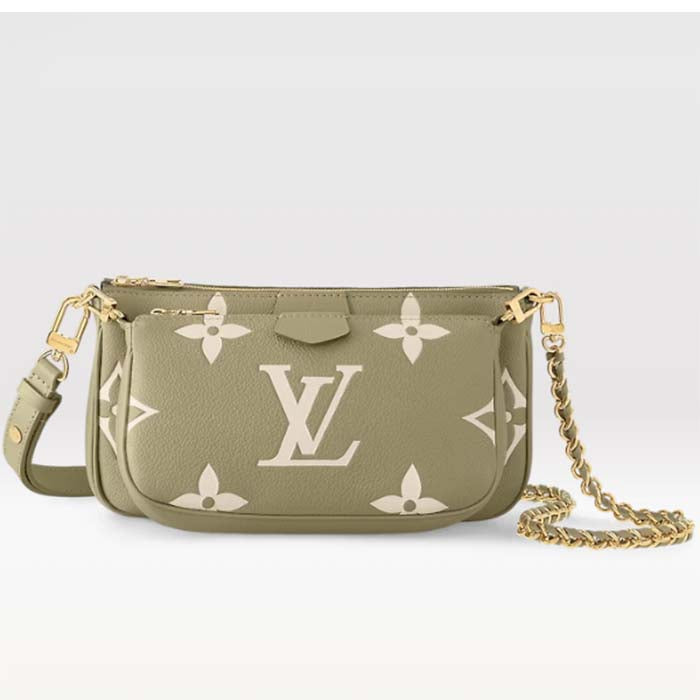 Louis Vuitton Women Multi Pochette Accessoires Light Khaki Cream Monogram Empreinte Embossed Grained Cowhide Leather Clutch