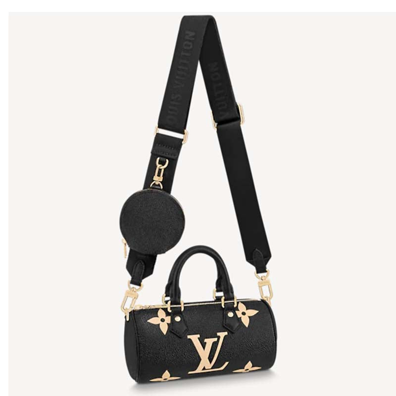 Louis Vuitton Women Papillon BB Black Beige Embossed Supple Grained Cowhide Leather Handbag