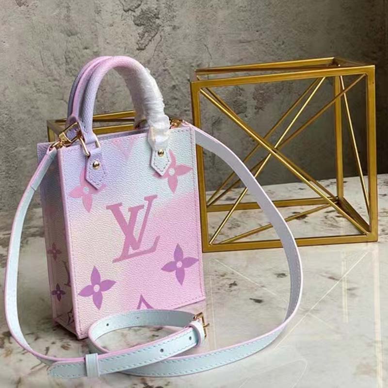 Louis Vuitton Women Petit Sac Plat Sunrise Pastel Monogram Coated Canvas Cowhide Handbag