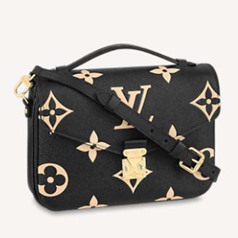 Louis Vuitton Women Pochette Metis Black Beige Embossed Grained Cowhide Leather Clutch