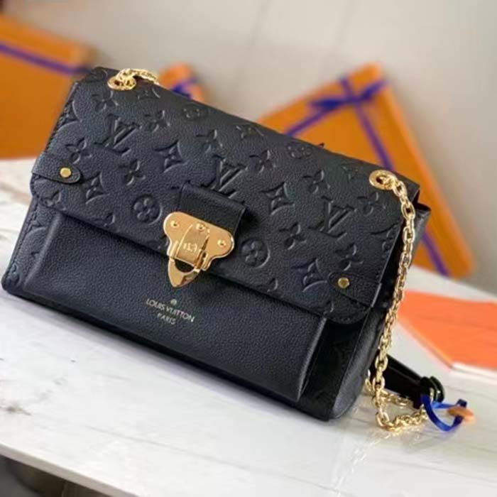 Louis Vuitton Women Vavin PM Handbag Black Embossed Supple Grained Cowhide Leather