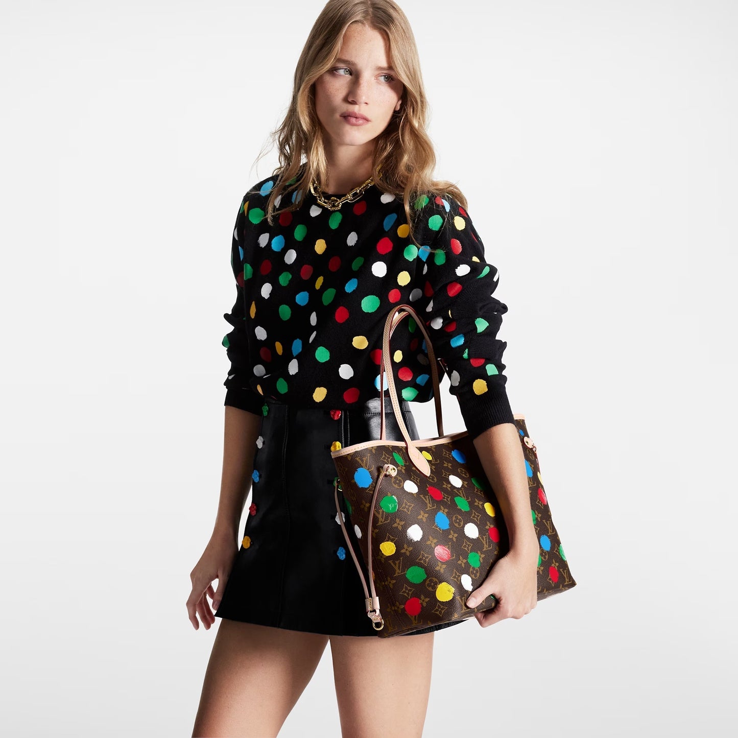 LOUIS VUITTON X YAYOI KMA MONOGRAM NEVERFULL MM TOTE BAG