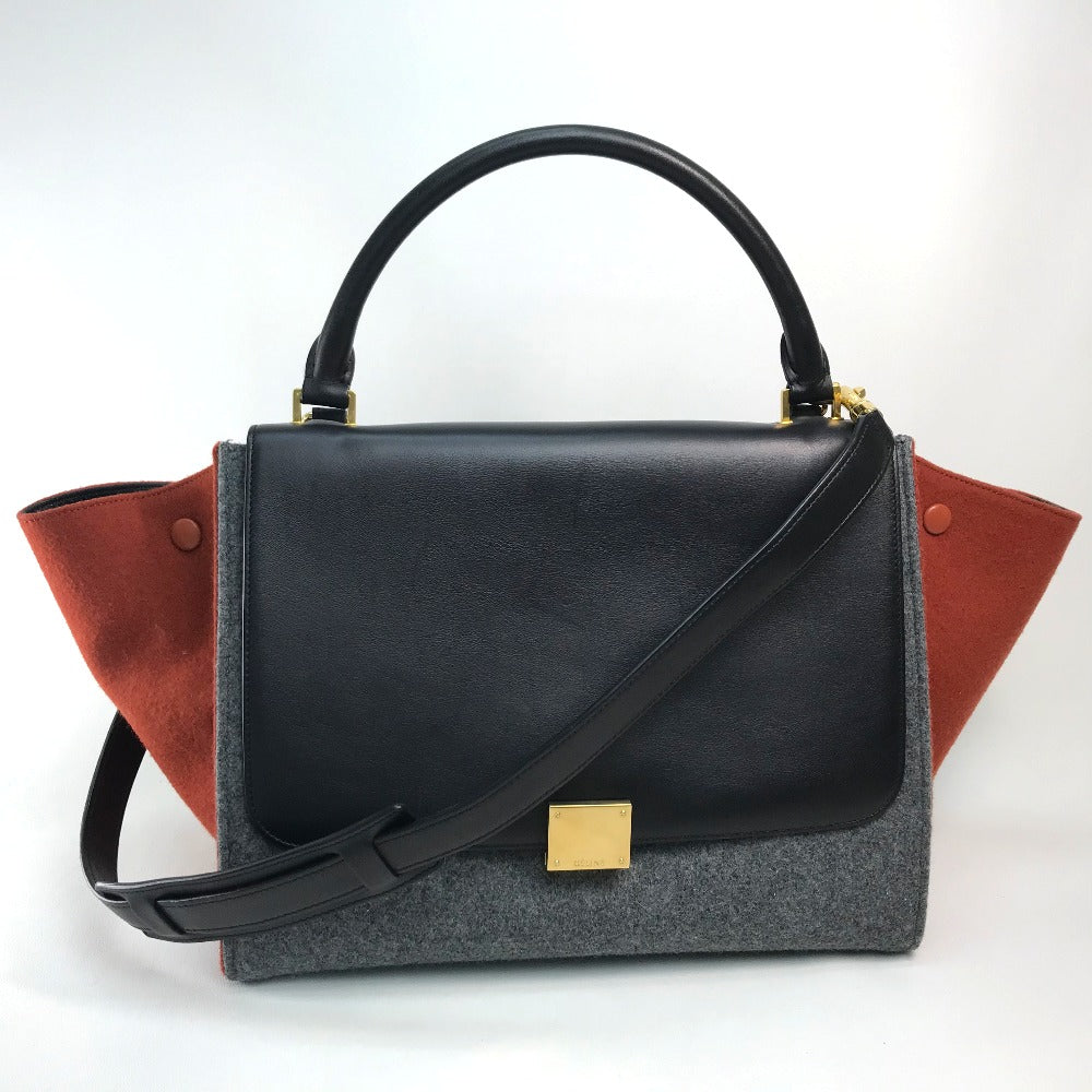 CELINE Shoulder Bag leather Gray x orange x black Trapeze Women Secondhand