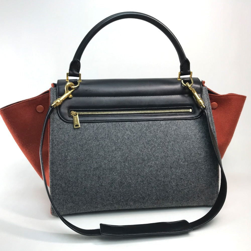 CELINE Shoulder Bag leather Gray x orange x black Trapeze Women Secondhand