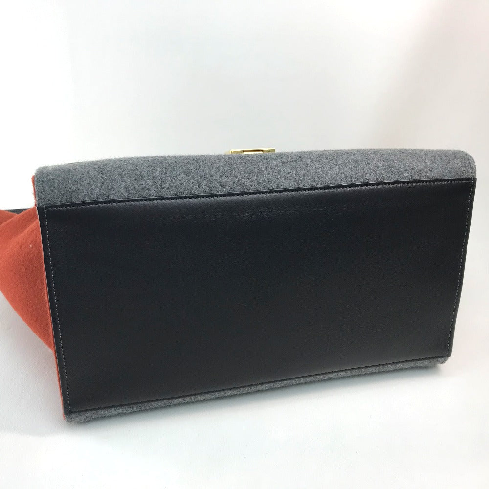CELINE Shoulder Bag leather Gray x orange x black Trapeze Women Secondhand