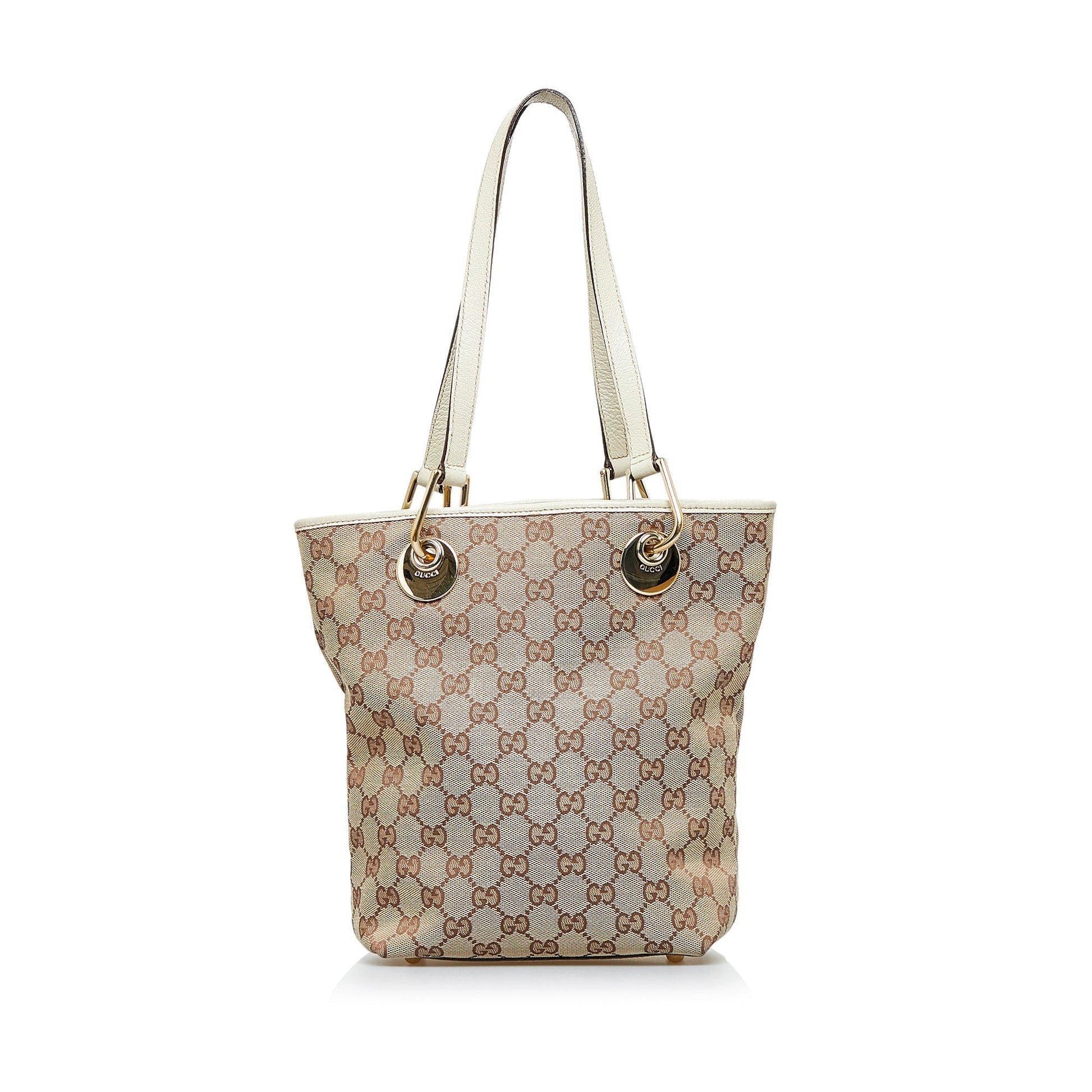 Gucci Brown Leather Canvas Tote Style 34