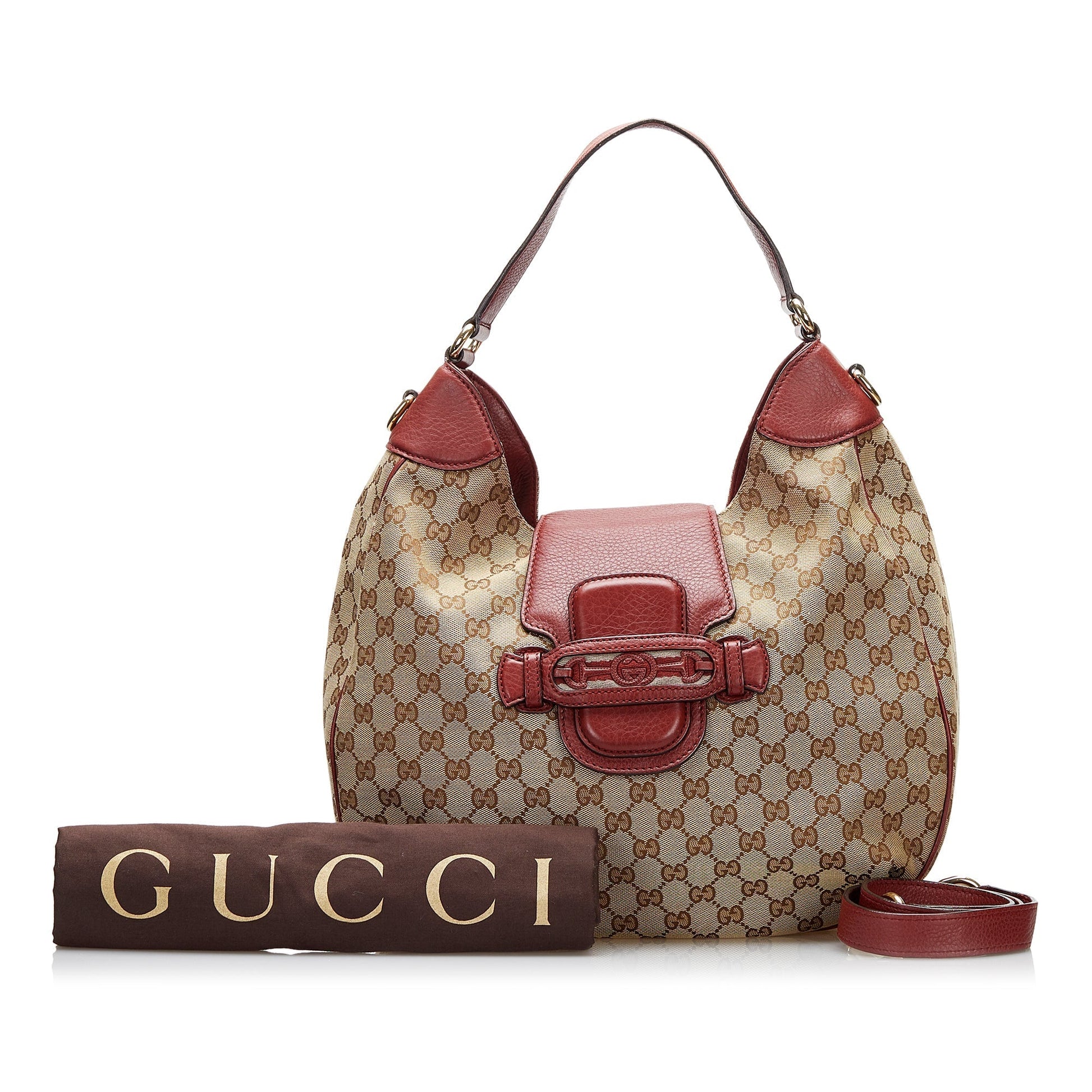 Gucci Brown Leather Canvas Shoulder Bag Style 2